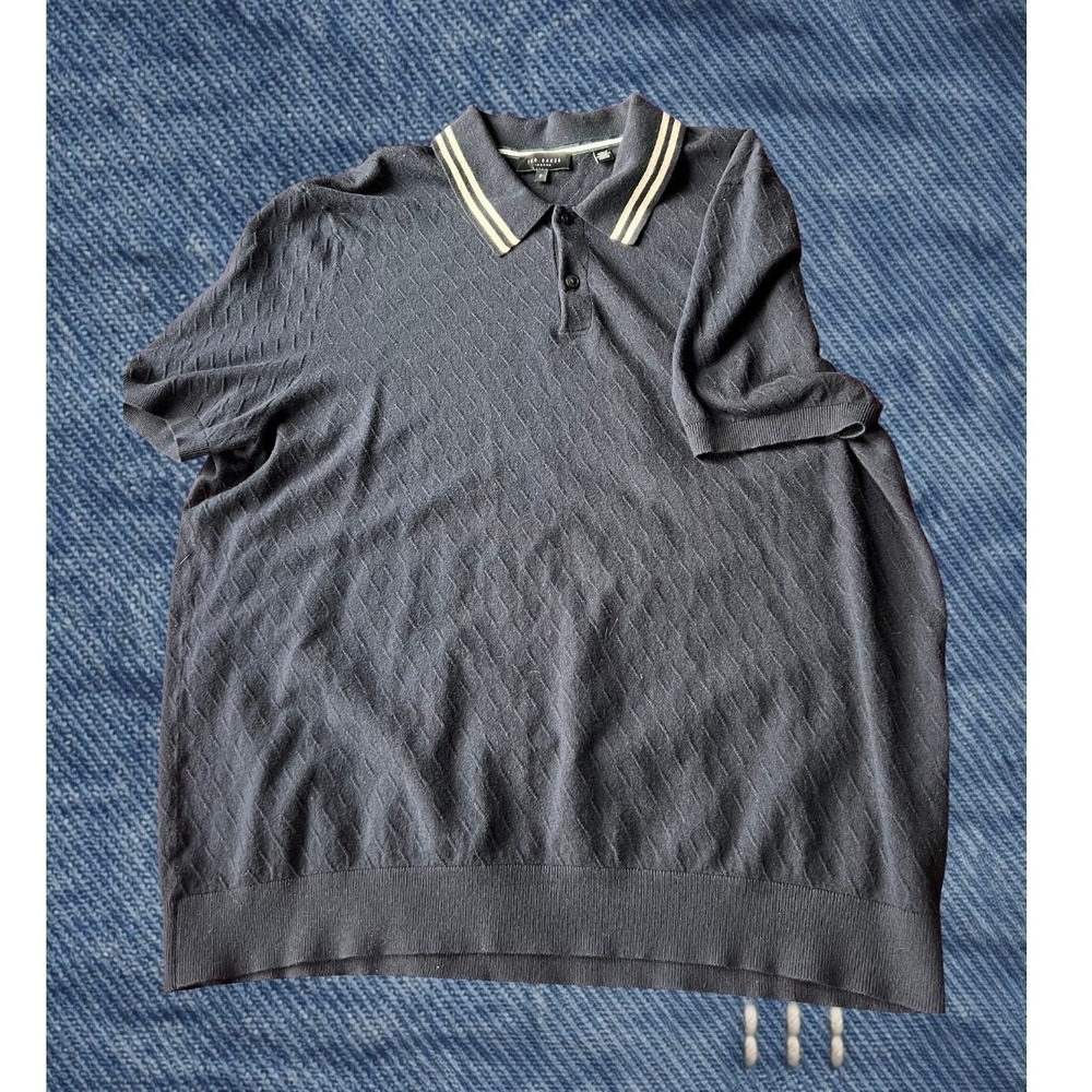 Ted Baker London Mens Navy‎ Blue Textured Knit Polo Shirt Size 3XL XXXL Preppy - Picture 3 of 5